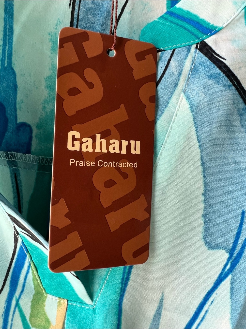 Gaharu Large NEW Women's Sleeveless V-Neck Brushstroke Print Top in Teal/Blue - Picture 4 of 8